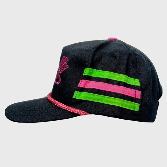 Pocono Raceway 3 Stripe Cap Hat Black Neon Pink Green Canvas Racing Race Vintage - Picture 4 of 13